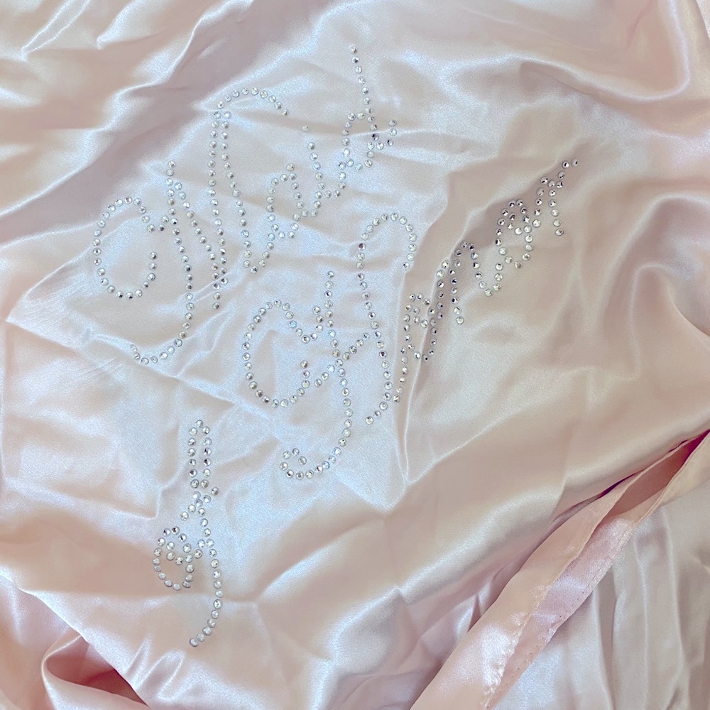 Pale pink blush satin maid of honor robe diamonds